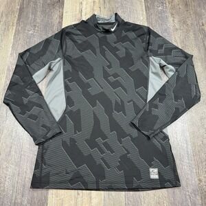 Nike Pro Combat Hyperwarm Dri-FIT Fitted Shirt Mens Medium Black Gray Geo Camo